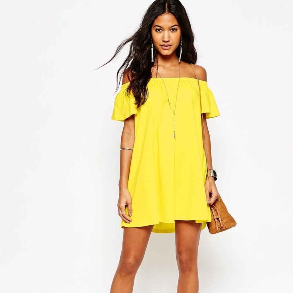 Yellow Asos Off the Shoulder Mini Dress